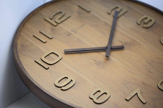 NeXtime Wood Wood Big - Klok - Groot - Rond - Bois - Ø 53 cm - Marron