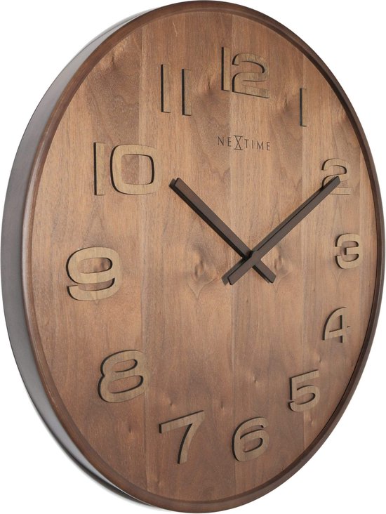 NeXtime Wood Wood Big - Klok - Groot - Rond - Bois - Ø 53 cm - Marron