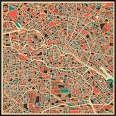 JUNIQE - Poster met kunststof lijst Berlin - kleurrijke kaart -50x50