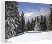 Les arbres enneigés des montagnes offrent une ambiance de Noël sur toile 90x60 cm - Tirage photo sur toile (Décoration murale salon / chambre)