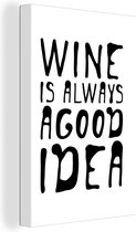Citation Le vin est toujours une bonne idée sur fond blanc 60x90 cm - Tirage photo sur toile (Décoration murale salon / chambre)