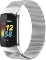 Milanees Smartwatch bandje - Geschikt voor Fitbit Charge 5 Milanese band - zilver - Strap-it Horlogeband / Polsband / Armband