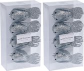 8x Kersthangers op clip glitter vogel zilvergrijs 17 cm - Kerstboom decoratie - Zilvergrijze kerstversieringen