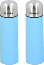 2x stuks RVS thermosfles/isoleerfles/isoleerkan mistblauw 750 ml