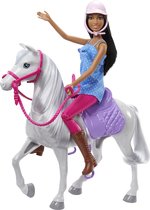 Barbie pop met Barbiepaard - Wit Barbie paard - Barbiepop met bruin haar
