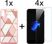 iPhone 7/8 Plus Hoesje Marmer Roze Driehoek Print Siliconen Case - 4x iPhone 7/8 Plus Screenprotector