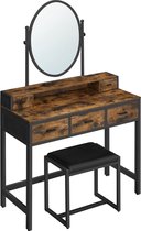 WoonWerkInterieur - Kaptafel Set - Tafel - Donker Bruin - Ovale Spiegel - Kruk - 90x40x148,4cm