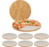 Relaxdays 8x Pizzaplank bamboe - rond - serveerplank- 33 cm - bakpapier - pizzabord - set