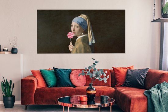 Tableau Peinture sur Toile - Fille à la Perle - Snoep - 160x80 cm - Décoration murale
