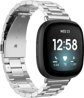 Bandje geschikt voor Fitbit Versa 2 - Maat One Size - Metalen band - Polsband - Vouw Sluiting - Metaal - Zilver