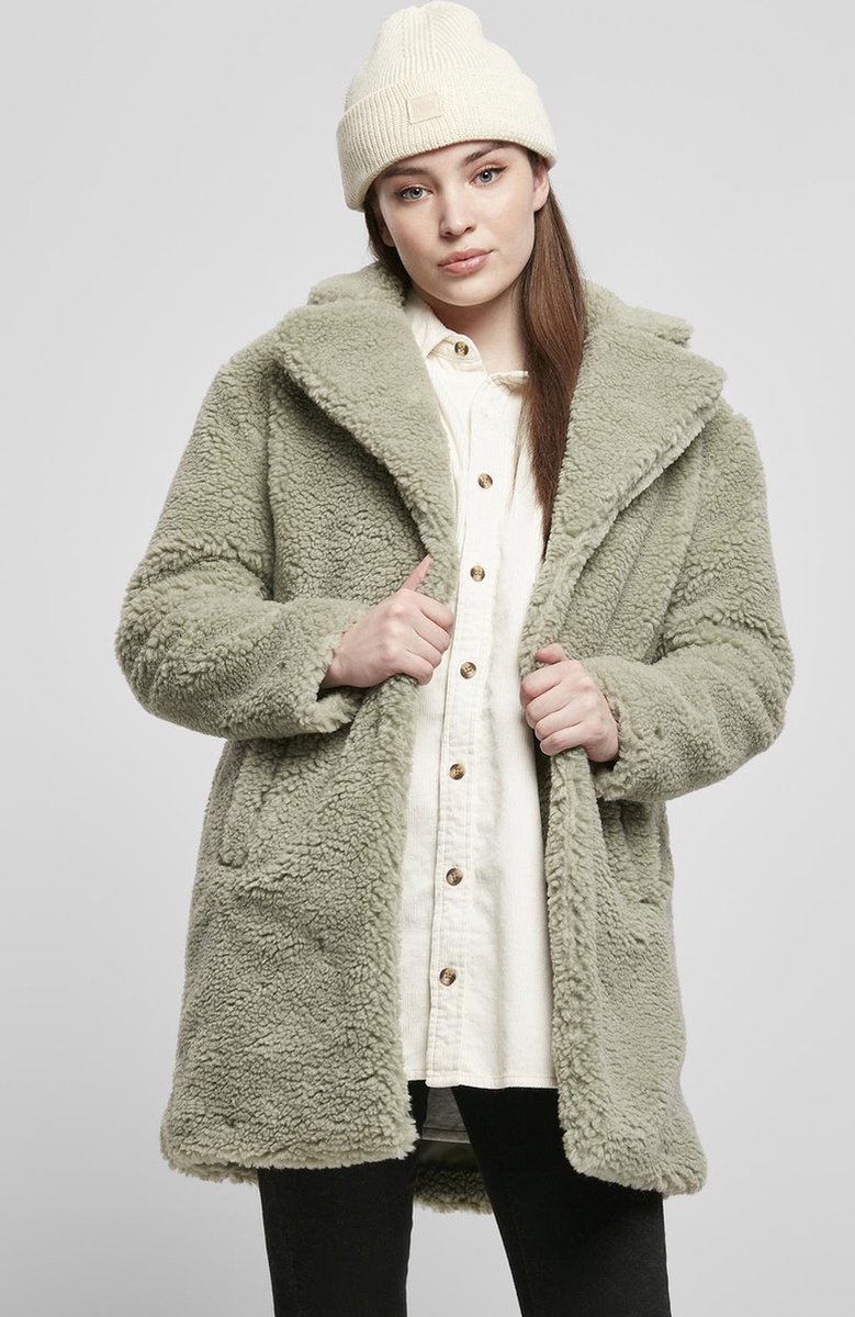 Urban Classics Jas Oversized Sherpa Coat Tb3058 Soft Salvia Dames Groen