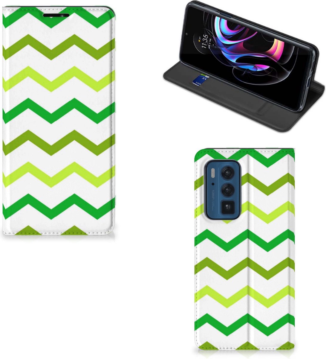 Motorola Edge 20 Pro Hoesje met Magneet Zigzag Groen