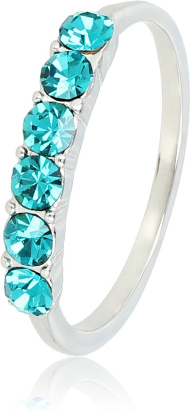 My Bendel - Bague pour femme élégante qui vous fait briller - Ring avec de grandes pierres de zircone bleu-vert de 4 mm - Avec coffret cadeau de luxe