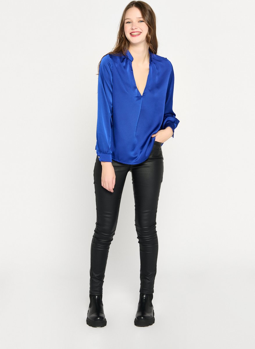 LOLALIZA Satijnen blouse met lange mouwen - Blauw - Maat 48 | bol.com