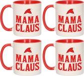 Set van 4x stuks mama Claus koffiemokken / theebekers rood kerst cadeau mama 300 ml