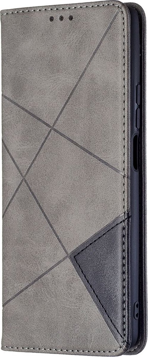 Mobigear Telefoonhoesje geschikt voor Xiaomi 11T Hoesje | Mobigear Rhombus Slim Bookcase | Pasjeshouder voor 2 Pasjes | Telefoonhoesje voor Pinpas / OV Kaart / Rijbewijs - Grijs