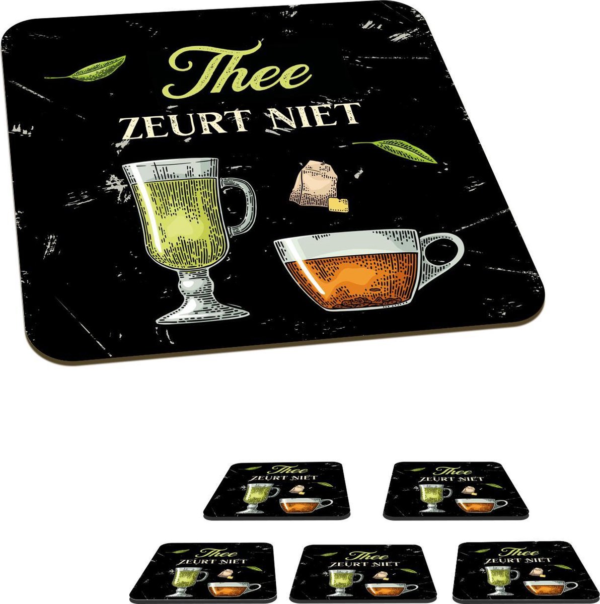 Onderzetters voor glazen - Thee - Glazen - Quotes - 10x10 cm - Glasonderzetters - 6 stuks