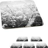 Onderzetters voor glazen - Winter - Zwart - Wit - IJs - 10x10 cm - Glasonderzetters - 6 stuks