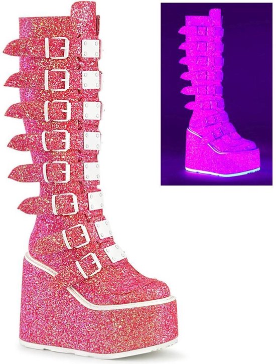 DemoniaCult - SWING-815UV Plateau Laarzen - US 9 - 39 Shoes - Roze/Wit