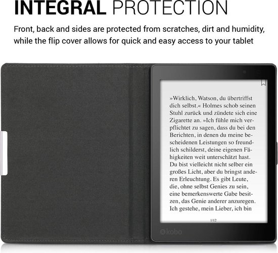 kwmobile hoes geschikt voor Kobo Aura ONE - Canvas beschermhoes in antraciet / zwart - Voor e-reader van Merkloos — afbeelding 4