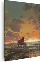 Artaza - Canvas Schilderij - Piano op het Strand bij Zonsondergang - 40x50 - Foto Op Canvas - Canvas Print