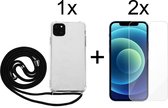 iPhone 13 Mini hoesje met koord transparant shock proof case - 2x iPhone 13 Mini screenprotector