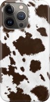 Apple iPhone 13 Pro Telefoonhoesje - Premium Hardcase Hoesje - Dun en stevig plastic - Met Dierenprint - Koeien Patroon - Bruin