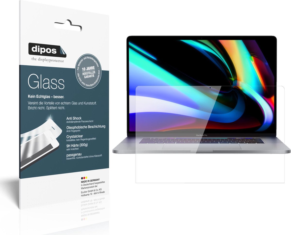 dipos I 2x Pantserfolie helder compatibel met Apple MacBook Pro 16 Zoll (2020) Beschermfolie 9H screen-protector