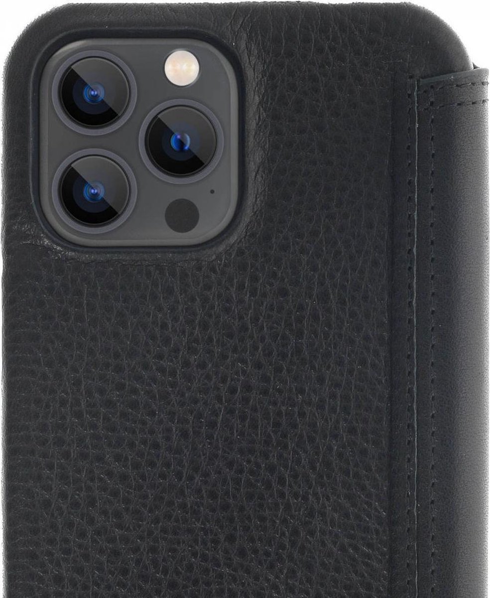 Minim Hoesje Echt Leer Book Case Zwart Geschikt voor Apple iPhone 13 Pro Max