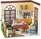 bouwset poppenhuis DIY diner 23 cm hout/textiel 3-delig