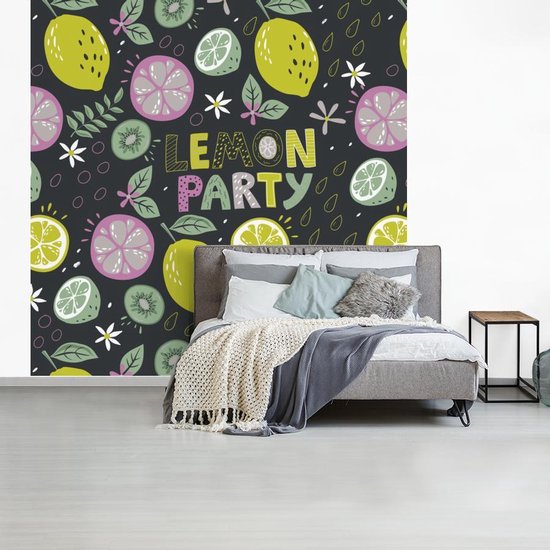 Behang - Fotobehang Zomer - Quotes - Citroenen - Breedte 300 cm x hoogte 300 cm