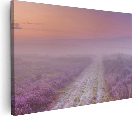 Artaza Canvas Schilderij Pad in de Weide tijdens de Mist - 90x60 - Foto Op Canvas - Canvas Print - Muurdecoratie