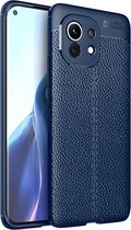 Xiaomi Mi 11 hoesje - MobyDefend TPU Gelcase - Lederlook - Navy blauw - GSM Hoesje - Telefoonhoesje Geschikt Voor Xiaomi Mi 11