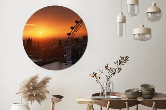 WallCircle - Cercle mural - Cercle mural intérieur - Londres - Coucher de soleil - London Eye - Grande roue - 150x150 cm - Décoration murale - Peintures ronds