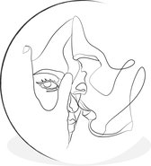 WallCircle - Wandcirkel - Muurcirkel - Abstracte line art met een vrouw die recht naar de camera kijkt vierkant - Aluminium - Dibond - ⌀ 90 cm - Binnen en Buiten