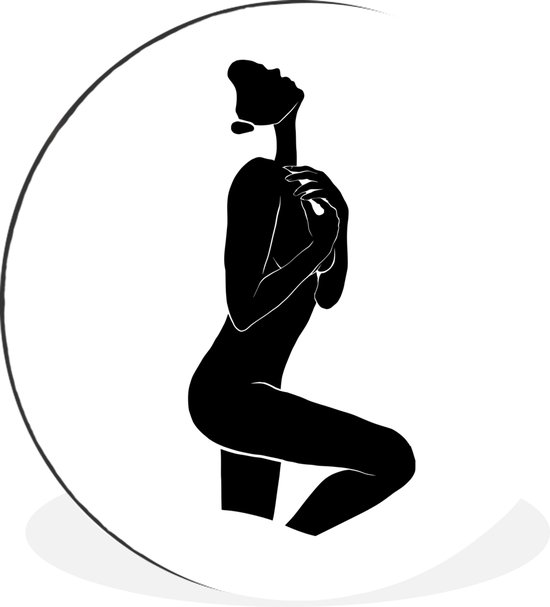 WallCircle - Wandcirkel - Muurcirkel - Line art vrouw in sensuele pose vierkant - Aluminium - Dibond - ⌀ 30 cm - Binnen en Buiten