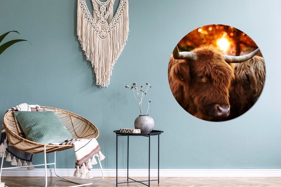 Cercle mural - Cercle mural - ⌀ 90 cm - Plastique - Highlanders écossais - Forêt - Automne