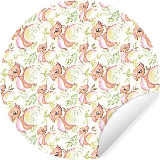 WallCircle - Stickers muraux - Cercle de papier peint - Dinosaures - Marron - Chambre d'enfant - Filles - Bébé - Rose - ⌀ 30 cm - Cercle mural - Autocollant - Autocollant de papier peint rond