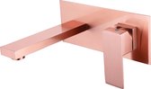 Vierkante inbouw wastafelmengkraan mat rosé goud één-greeps bediening inclusief in-/afbouwdeel