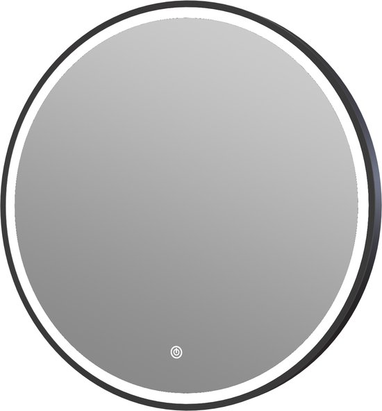 Ronde Badkamerspiegel Met Zwart Frame, Met LED Verlichting En Verwarming Bari Ronde Badkamerspiegel Met Zwart Frame, Met LED Verlichting En Verwarming Bari