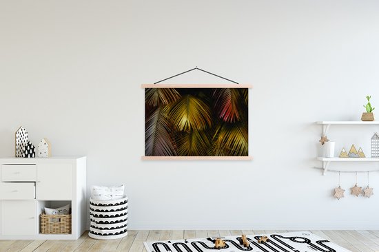 Posterhanger incl. Poster 120x80 cm - Schoolplaat - Jungle - Bladeren - Goud - Textielposter - Blanke latten