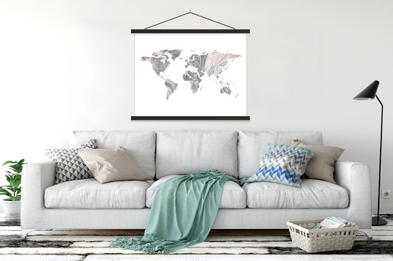 Décoration murale - Wereldkaart - Peinture - Grijs - Affiche Scolaire - 150x113 cm - Affiche Textile - Affiche Textile