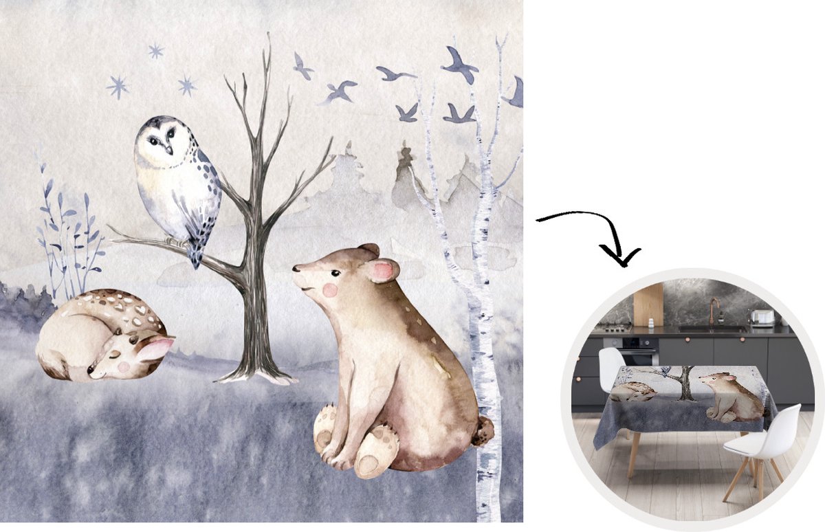 Tafelkleed - Tafellaken - 100x100 cm - Dieren - Winter - Hert - Binnen en Buiten