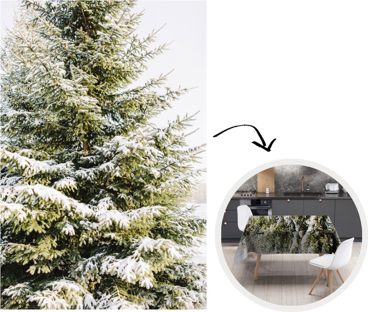 Tafelkleed - Tafellaken - 150x220 cm - Winter - Sneeuw - Boom - Binnen en Buiten