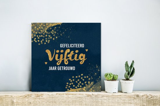 Décoration murale Métal - Peinture Aluminium Industrielle - Félicitations cinquante ans mariés - Citations - Se marier - Or - Proverbes - 20x20 cm - Dibond - Photo sur aluminium - Décoration murale industrielle - Pour le salon / chambre