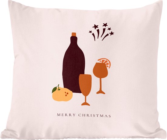 Sierkussens - Kussentjes Woonkamer - 60x60 cm - Wijnglazen - Wijnfles - Quotes - Kerstversiering - Kerstdecoratie voor binnen - Woonkamer