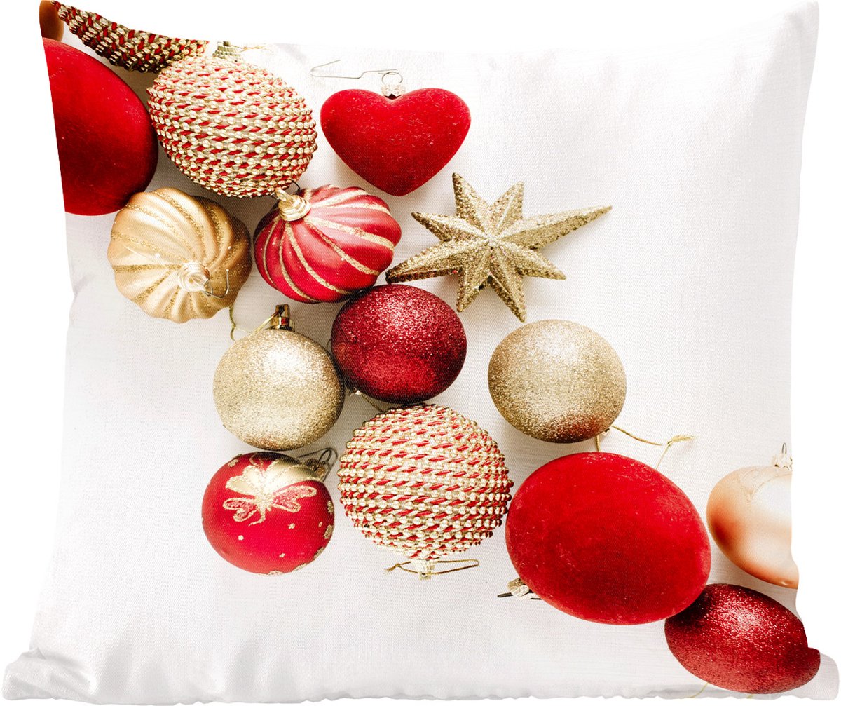 Sierkussens - Kussentjes Woonkamer - 50x50 cm - Winter - Rood - Kerstballen - Kerstversiering - Kerstdecoratie voor binnen - Woonkamer