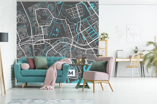 Papier peint - Papier peint photo Plan d'étage - Schiedam - Grijs - Blauw - Largeur 350 cm x Hauteur 350 cm