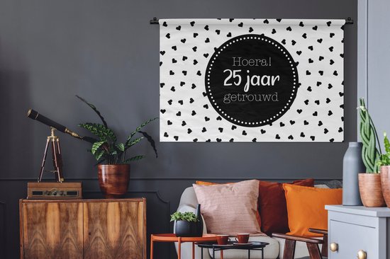 Tapisserie murale - Tissu mural - Mariage - 25 ans - Fête - 120x80 cm - Tapisserie - Cadeau Saint Valentin