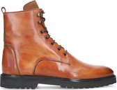 Manfield - Heren - Cognac leren veterboots - Maat 43